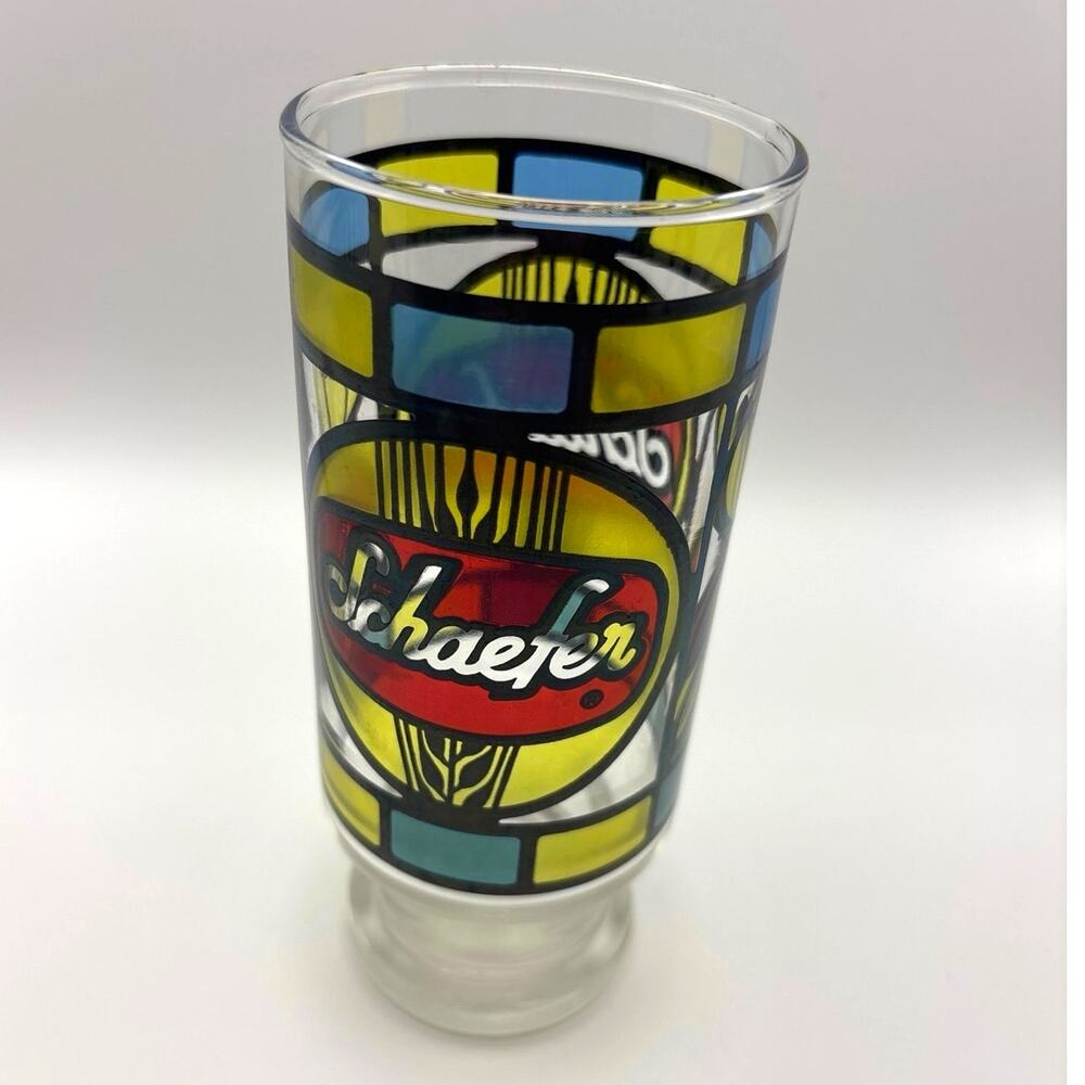 Vintage 1970s Stained Glass Beer Bar Glass Schaefer Beer Glass Retro Barware